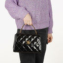 Chanel Black Quilted Patent Leather CC Flap Double Chain Bag