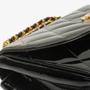 Chanel Black Quilted Patent Leather CC Flap Double Chain Bag