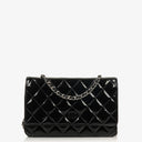 Chanel Black Quilted Patent Leather Wallet On Chain WOC With Silver-Tone Hardware