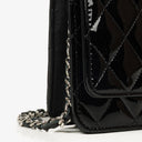 Chanel Black Quilted Patent Leather Wallet On Chain WOC With Silver-Tone Hardware