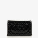 Chanel Black Quilted Patent Leather Wallet On Chain WOC With Silver-Tone Hardware