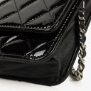 Chanel Black Quilted Patent Leather Wallet On Chain WOC With Silver-Tone Hardware