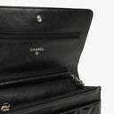 Chanel Black Quilted Patent Leather Wallet On Chain WOC With Silver-Tone Hardware