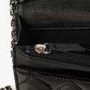 Chanel Black Quilted Patent Leather Wallet On Chain WOC With Silver-Tone Hardware