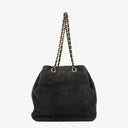 Chanel Black Suede Stitched Chocolate Bar Drawstring Tote Bag