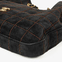 Chanel Black Suede Stitched Chocolate Bar Drawstring Tote Bag