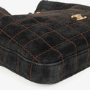 Chanel Black Suede Stitched Chocolate Bar Drawstring Tote Bag