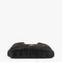 Chanel Black Suede Stitched Chocolate Bar Drawstring Tote Bag