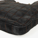 Chanel Black Suede Stitched Chocolate Bar Drawstring Tote Bag
