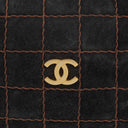 Chanel Black Suede Stitched Chocolate Bar Drawstring Tote Bag
