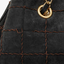 Chanel Black Suede Stitched Chocolate Bar Drawstring Tote Bag