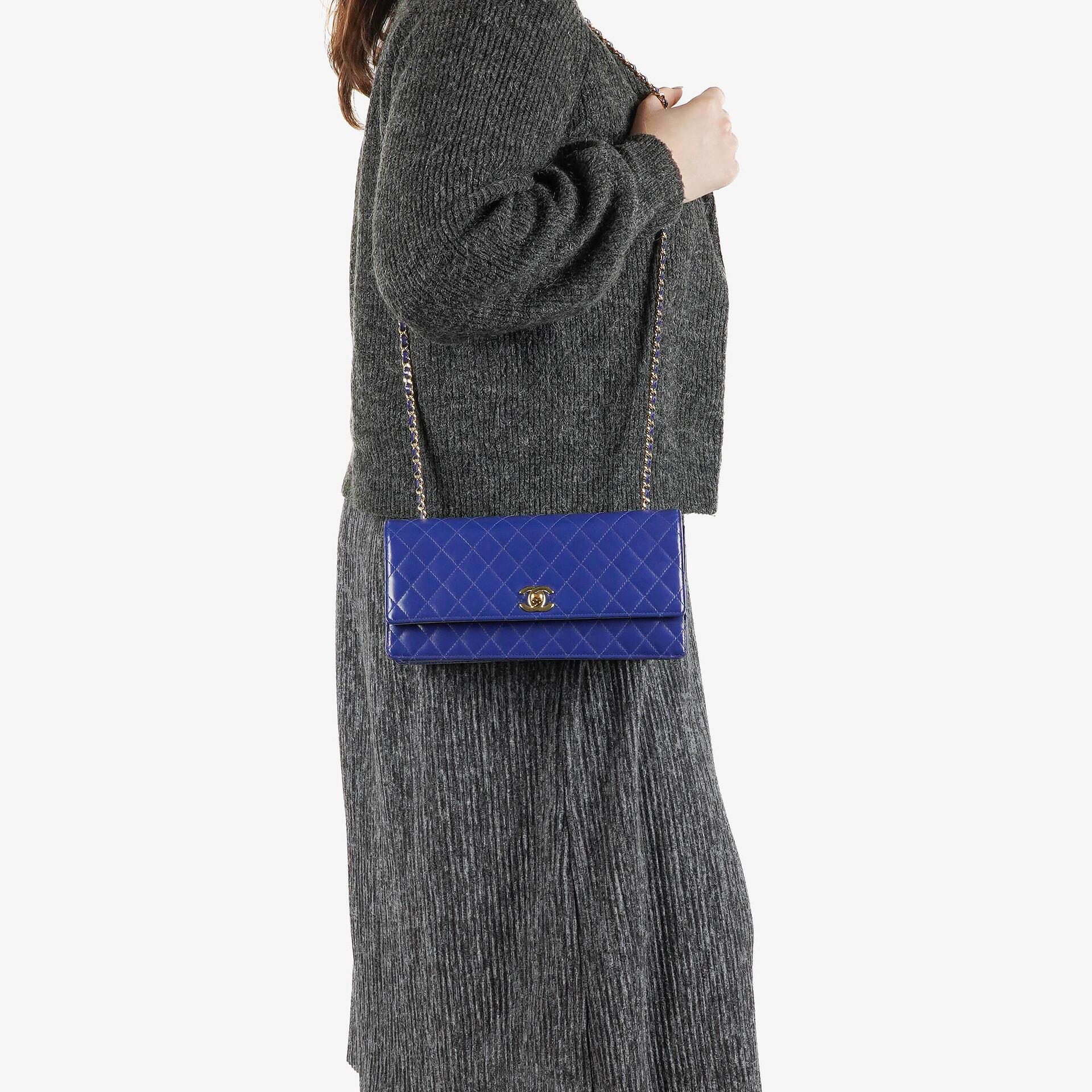 Chanel Blue Quilted Patent Leather Long Flap Bag