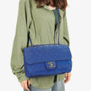 Chanel Blue Quilted Suede Whipstitch Large Flap Bag