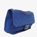 Chanel Blue Quilted Suede Whipstitch Large Flap Bag