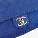 Chanel Blue Quilted Suede Whipstitch Large Flap Bag