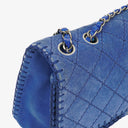 Chanel Blue Quilted Suede Whipstitch Large Flap Bag