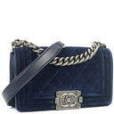 Chanel Kleine Boy Flap Tasche Blauer Samt Ruthenium Hardware