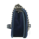 Chanel Kleine Boy Flap Tasche Blauer Samt Ruthenium Hardware