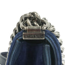 Chanel Kleine Boy Flap Tasche Blauer Samt Ruthenium Hardware
