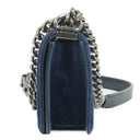 Chanel Kleine Boy Flap Tasche Blauer Samt Ruthenium Hardware