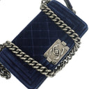 Chanel Kleine Boy Flap Tasche Blauer Samt Ruthenium Hardware