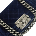 Chanel Kleine Boy Flap Tasche Blauer Samt Ruthenium Hardware