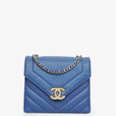 Chanel Blue Small Chevron Leather Envelope Flap Bag
