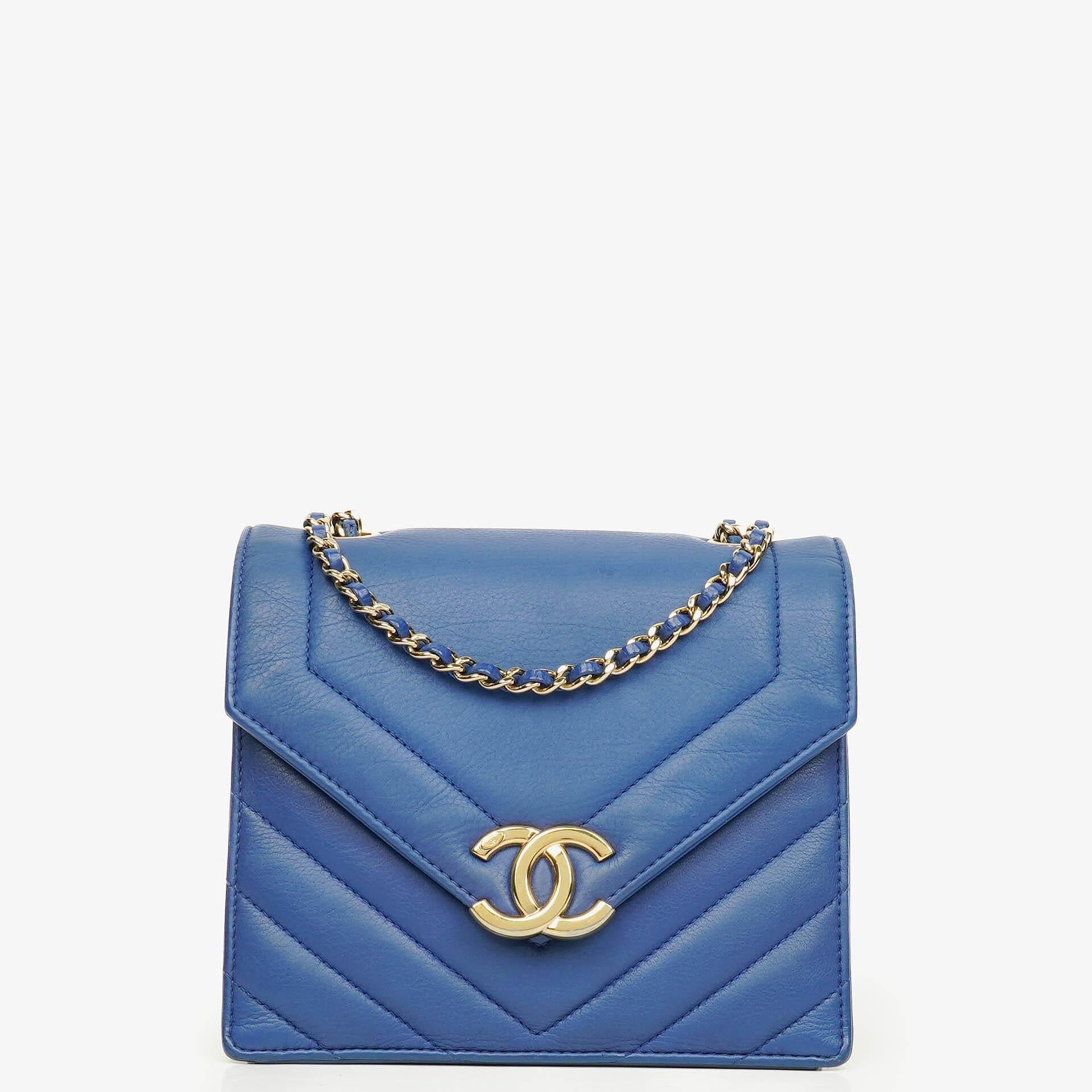 Chanel Blue Small Chevron Leather Envelope Flap Bag
