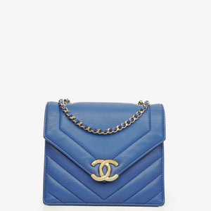 Chanel Blaue Kleine Chevron Leder Umschlag-Flap-Tasche