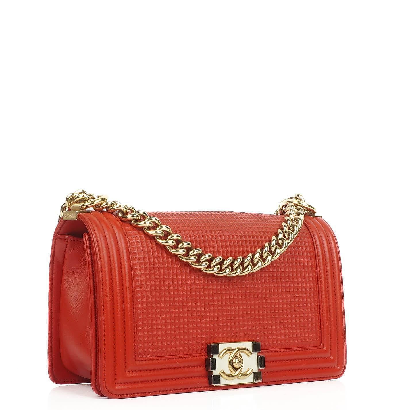 Chanel Boy Red Flap Leather Bag