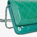 Chanel Boy Wallet On Chain Bag Turquoise Patent Leather Silver-Tone Hardware