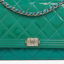 Chanel Boy Wallet On Chain Bag Turquoise Patent Leather Silver-Tone Hardware