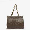 Chanel Brown Leather CC Logo Chain Tote Bag
