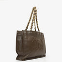 Chanel Brown Leather CC Logo Chain Tote Bag