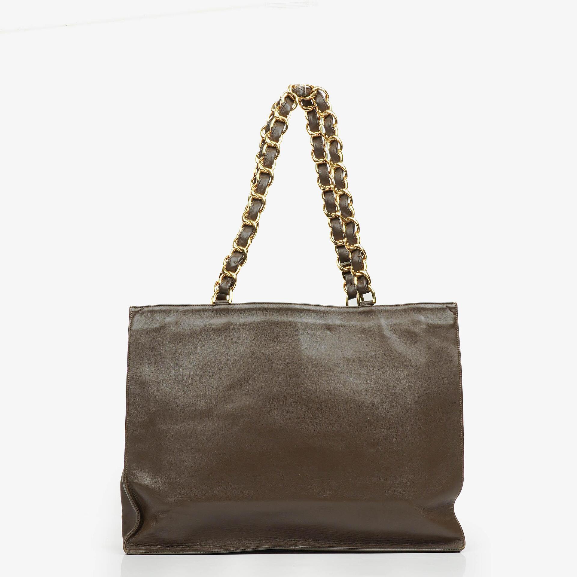 Chanel Brown Leather CC Logo Chain Tote Bag