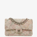 Chanel Camellia Limited Edition Print Tweed Medium Double Flap Bag Silver-Tone Hardware