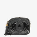 Chanel Camera CC Small Black Patent Leather Tassel Shoulder Bag