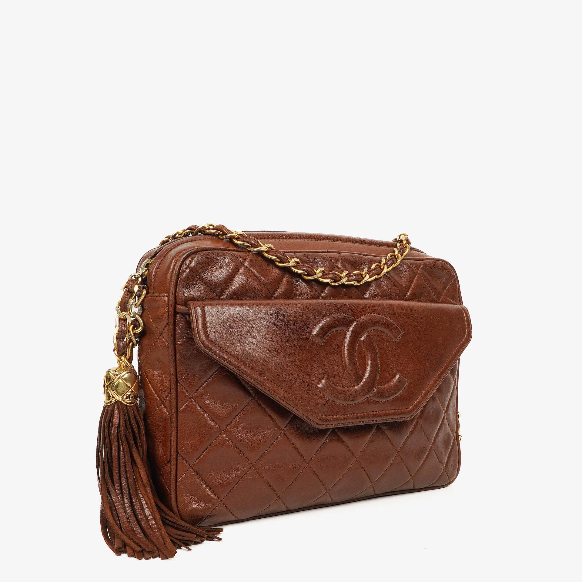 Chanel Camera Tassel CC Brown Quilted Lambskin Bag