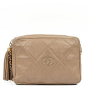Chanel Camera Tassel In Beige Quilted Lambskin