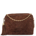 Chanel Camera Tassel Vintage Bag In Brown Quilted Suede