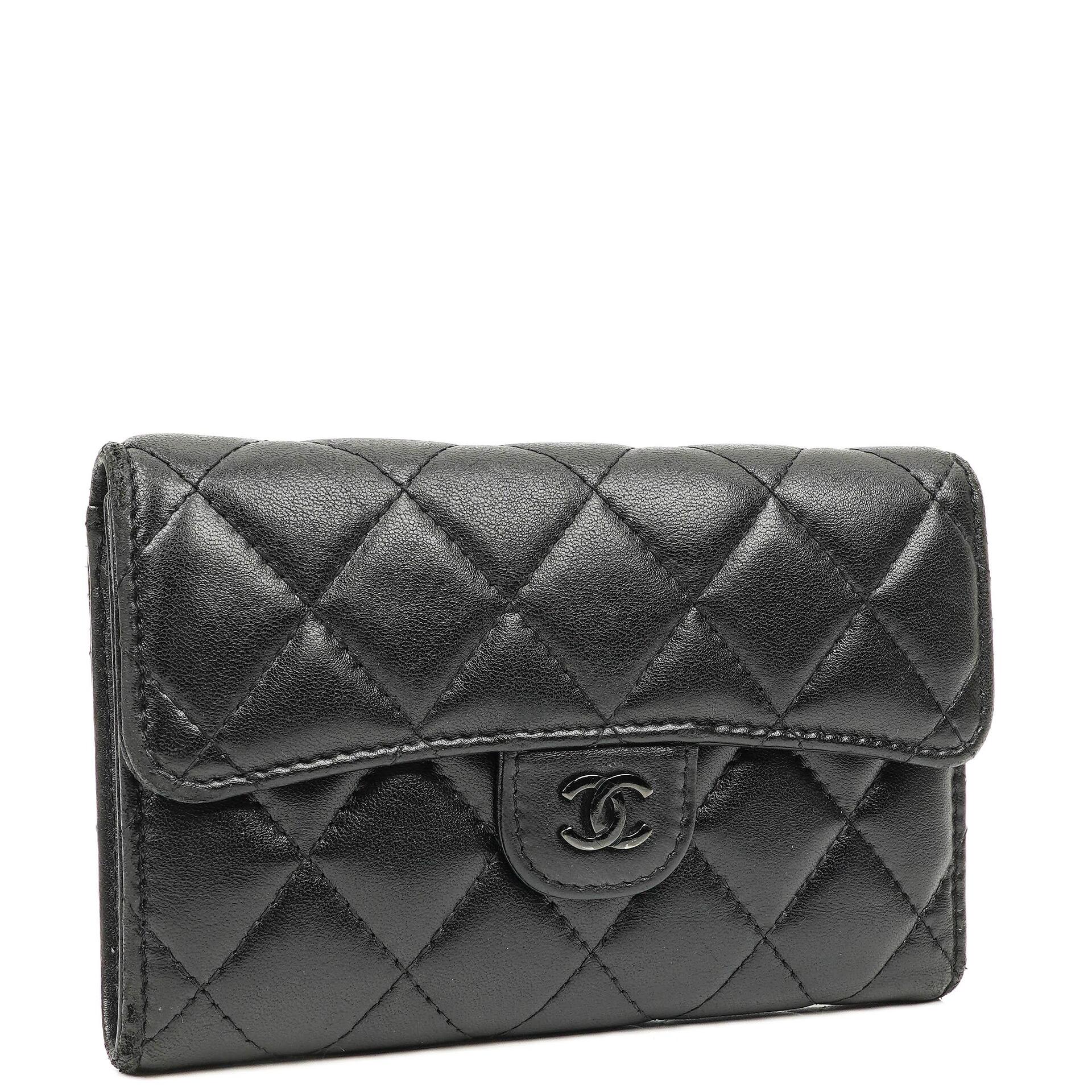 Chanel Card Holder Wallet So Black Lambskin Quilted Flap
