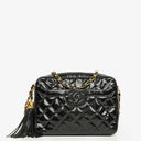 Chanel CC Black Quilted Patent Leather Camera Tassel Bag
