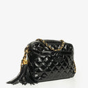 Chanel CC Black Quilted Patent Leather Camera Tassel Bag