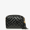 Chanel CC Black Quilted Patent Leather Camera Tassel Bag