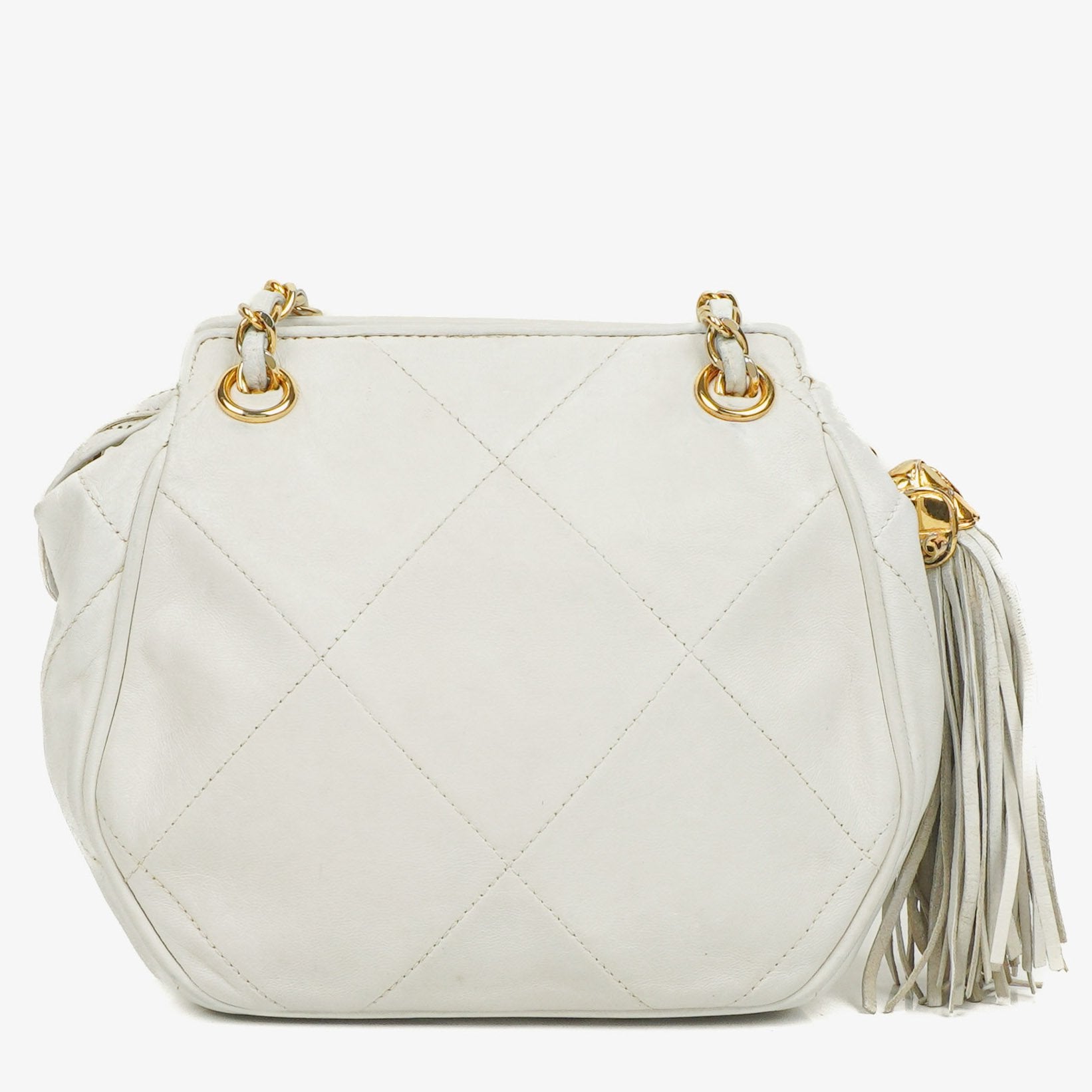 Chanel CC Double Chain White Shoulder Bag