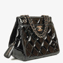 Chanel CC Front Pocket Black Quilted Patent Leather Small Tote Bag