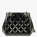 Chanel CC Front Pocket Black Quilted Patent Leather Small Tote Bag