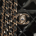Chanel CC Front Pocket Black Quilted Patent Leather Small Tote Bag