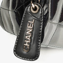 Chanel CC Front Pocket Black Quilted Patent Leather Small Tote Bag