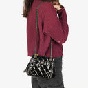 Chanel CC Front Pocket Black Quilted Patent Leather Small Tote Bag